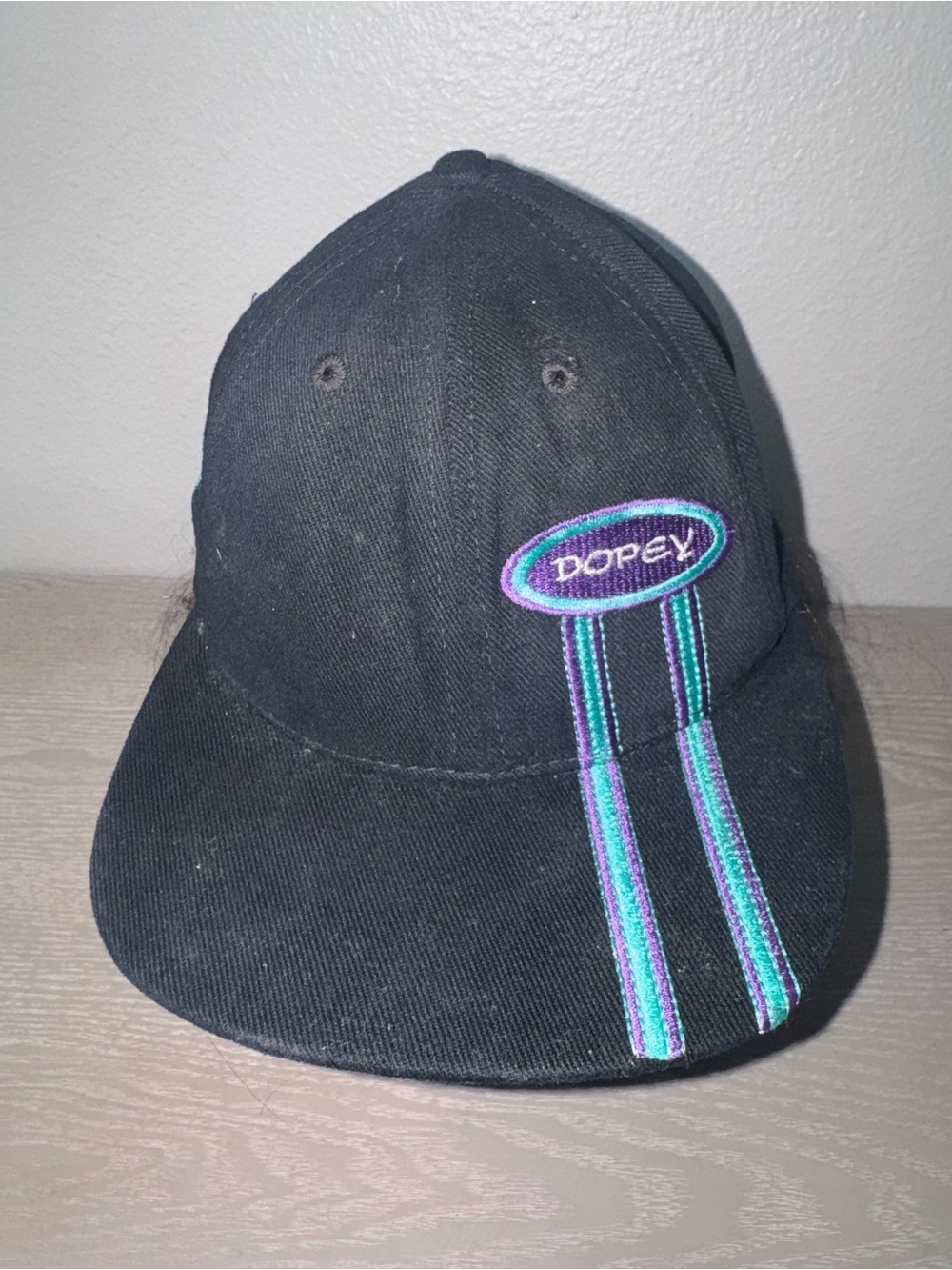 Vintage Dopey Hat Disney Adult Purple Baseball Cap Script 90s USA